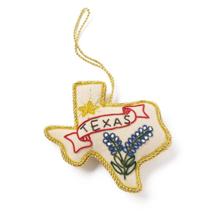 Texas Bluebonnet Beaded Fabric Ornament - Embroidered