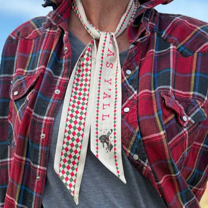 Fringe Scarves Merry Christmas Y'All Twilly ACCESSORIES - Additional Accessories - Wild Rags & Scarves Fringe Scarves