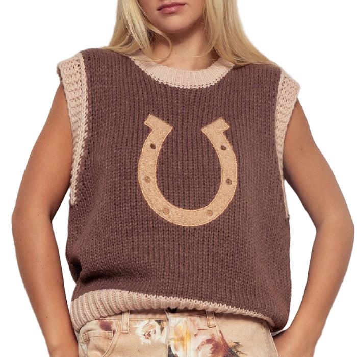 Brown Horseshoe Sweater Vest WOMEN - Clothing - Sweaters & Cardigans Urban Daizy