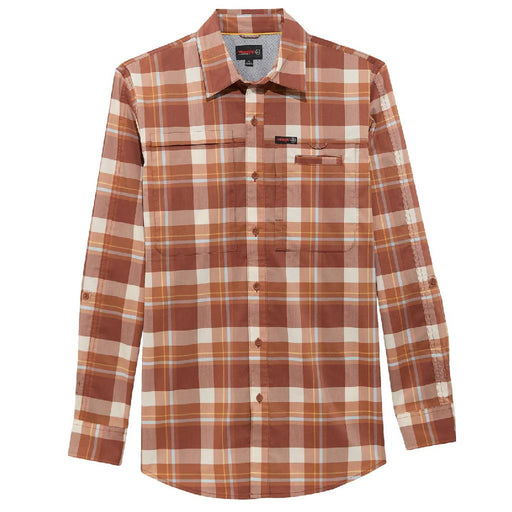 Wrangler Men's ATG Hike to Fish Mahogany Checkered Button Down Shirt MEN - Clothing - Shirts - Long Sleeve Wrangler