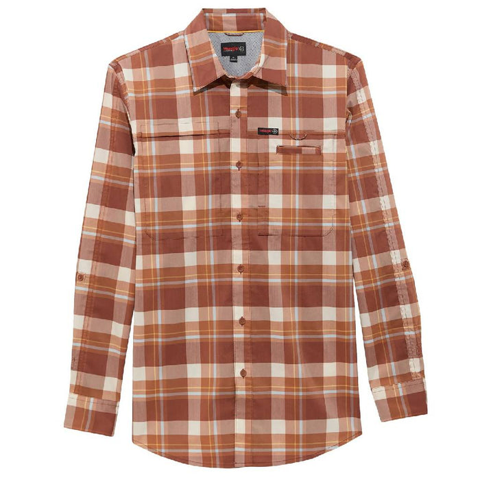 Wrangler Men's ATG Hike to Fish Mahogany Checkered Button Down Shirt MEN - Clothing - Shirts - Long Sleeve Wrangler