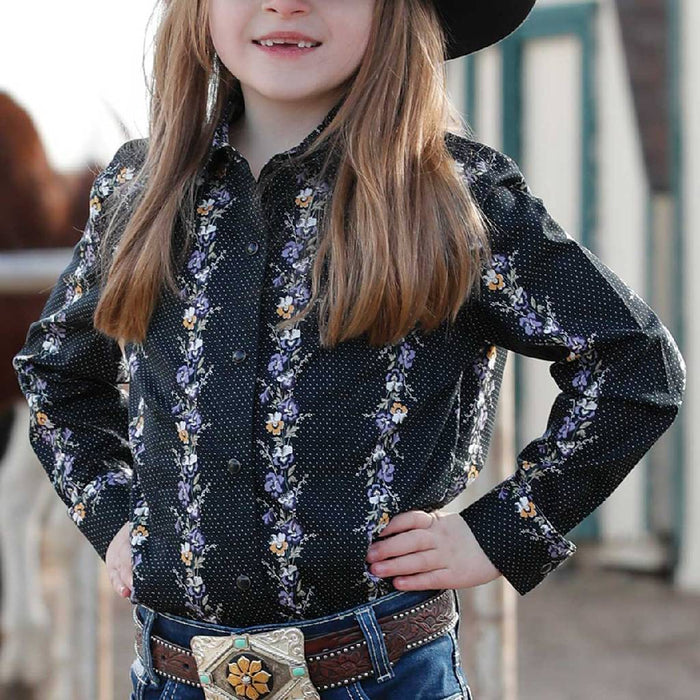 Cruel Denim Girl's Floral Black Pearl Snap Shirt KIDS - Girls - Clothing - Tops - Long Sleeve Tops Cruel Denim