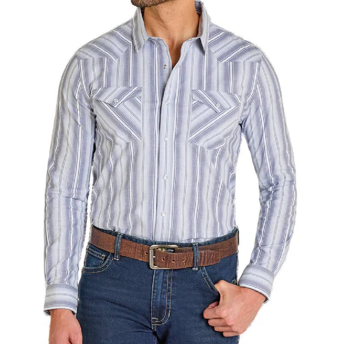Panhandle Slim Men's Snap Modern Vintage Blue Striped Shirt