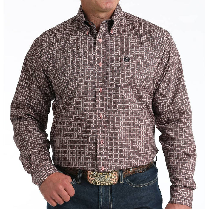 Cinch Men's Basketweave Geo Print Button Down Shirt