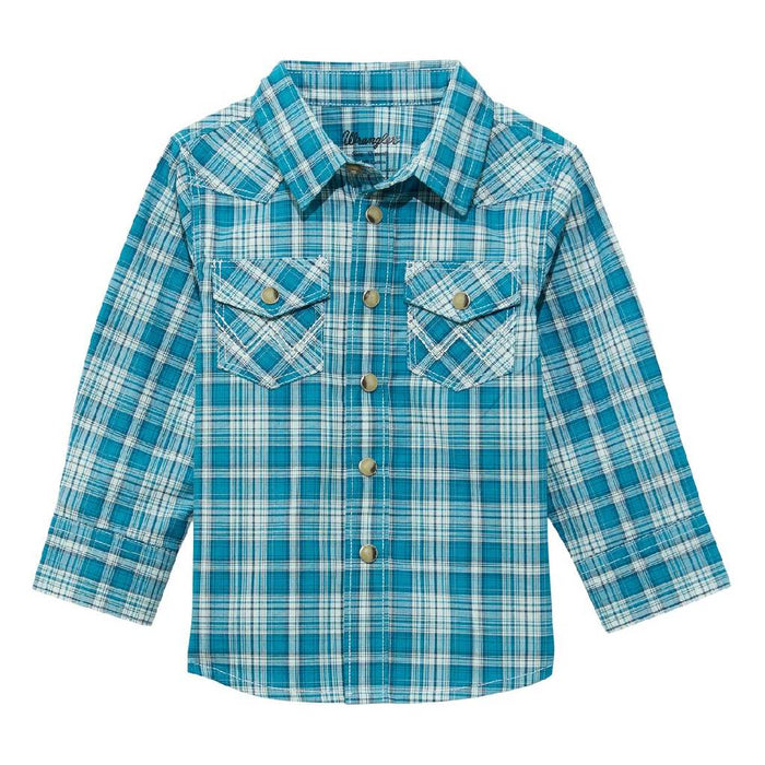 Wrangler Boy's Aqua Plaid Shirt