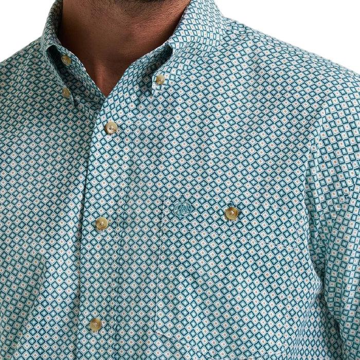 Wrangler Men's Turquoise Geo Print Button Down Shirt