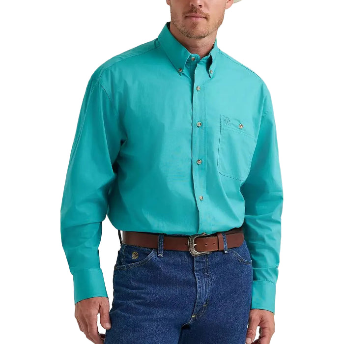Wrangler Men's George Strait Solid Teal Button Down Shirt