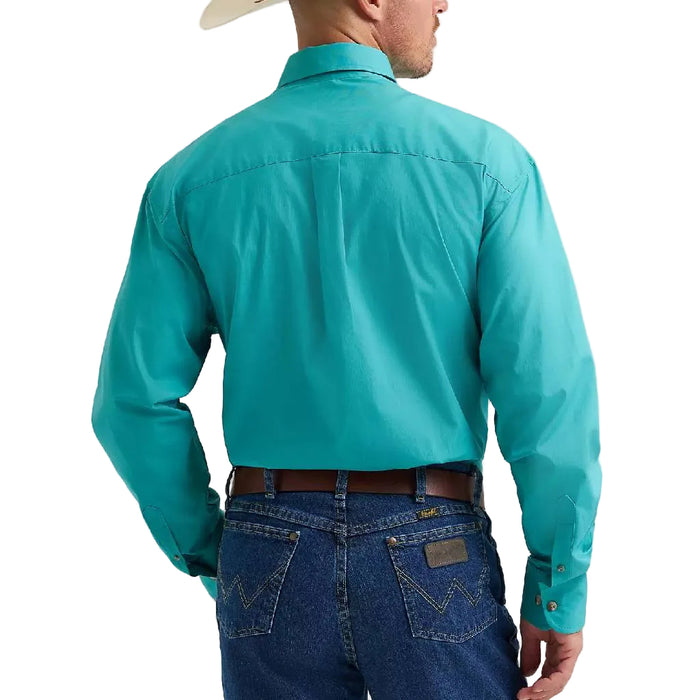 Wrangler Men's George Strait Solid Teal Button Down Shirt