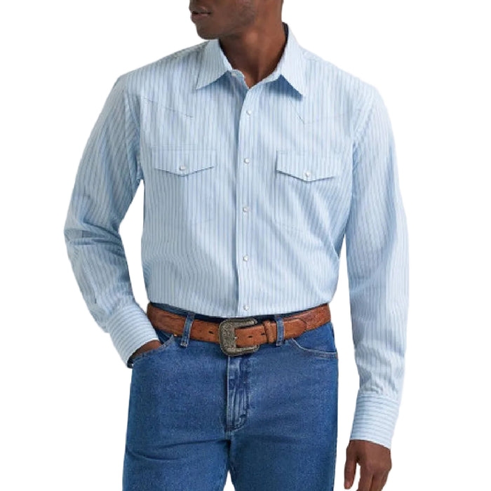 Wrangler Men's Wrinkle Resist Blue Stripe Button Down Shirt