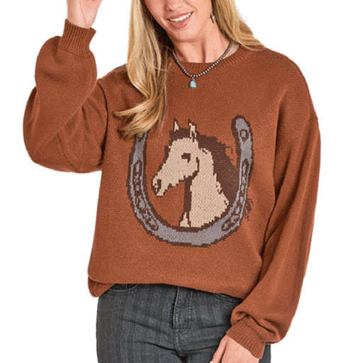 Rock & Roll Denim Women's Horse/Horseshoe Sweater WOMEN - Clothing - Sweaters & Cardigans Panhandle