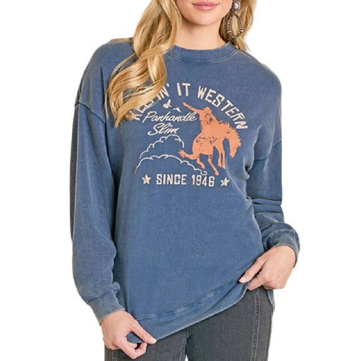 Panhandle Slim Women's Distressed Keepin' It Western Graphic Sweatshirt WOMEN - Clothing - Sweaters & Cardigans MISC