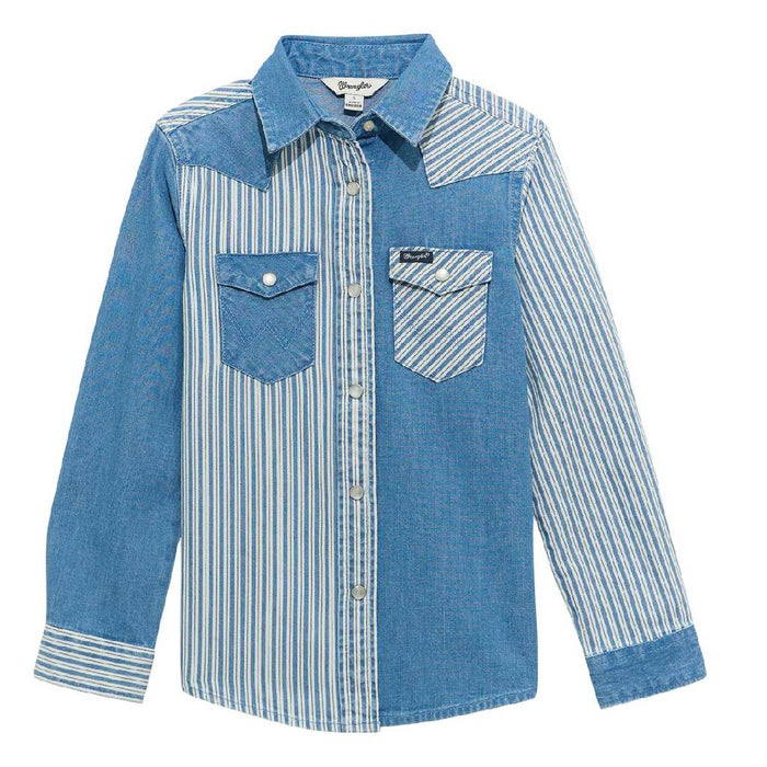 Wrangler Girl's Denim Solid/Stripe Snap Shirt