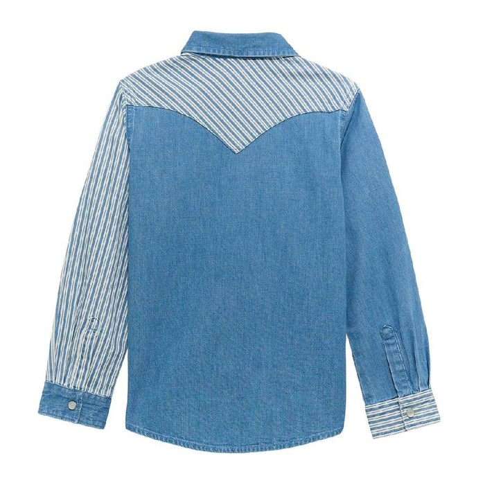 Wrangler Girl's Denim Solid/Stripe Snap Shirt
