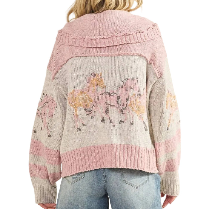 Pink Horse Print Sweater