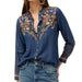 Johnny Was Denim Blue Durago Ruffle Neck Top WOMEN - Clothing - Tops - Long Sleeved Johnny Was Collection