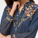 Johnny Was Denim Blue Durago Ruffle Neck Top WOMEN - Clothing - Tops - Long Sleeved Johnny Was Collection