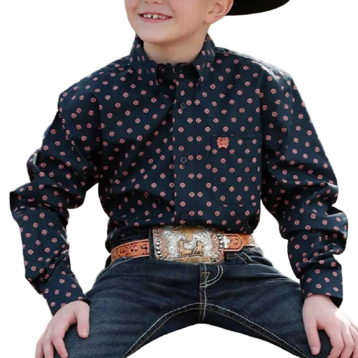 Cinch Boy's Geo Navy/Orange Shirt KIDS - Boys - Clothing - Shirts - Long Sleeve Shirts Cinch
