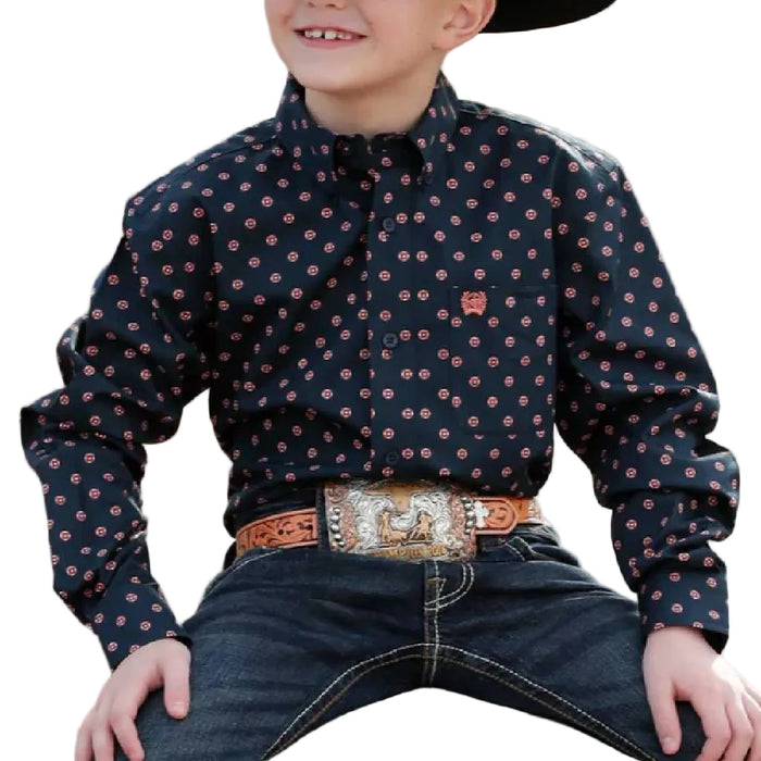 Cinch Boy's Geo Navy/Orange Shirt KIDS - Boys - Clothing - Shirts - Long Sleeve Shirts Cinch