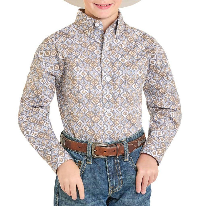 Panhandle Boy's Grey Plaid Button Down Shirt