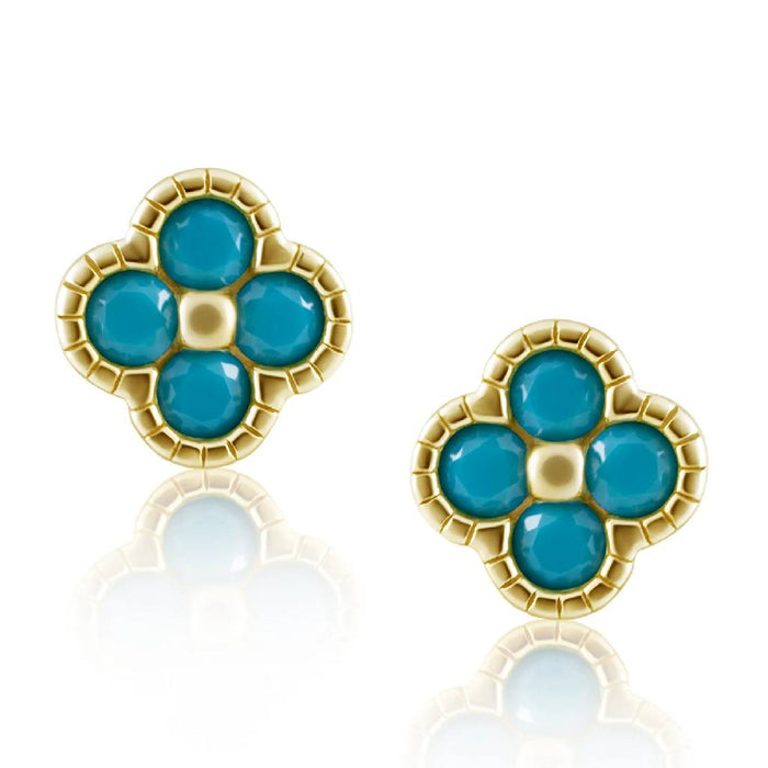 Gracie CZ Clover Turquoise Stud Earrings