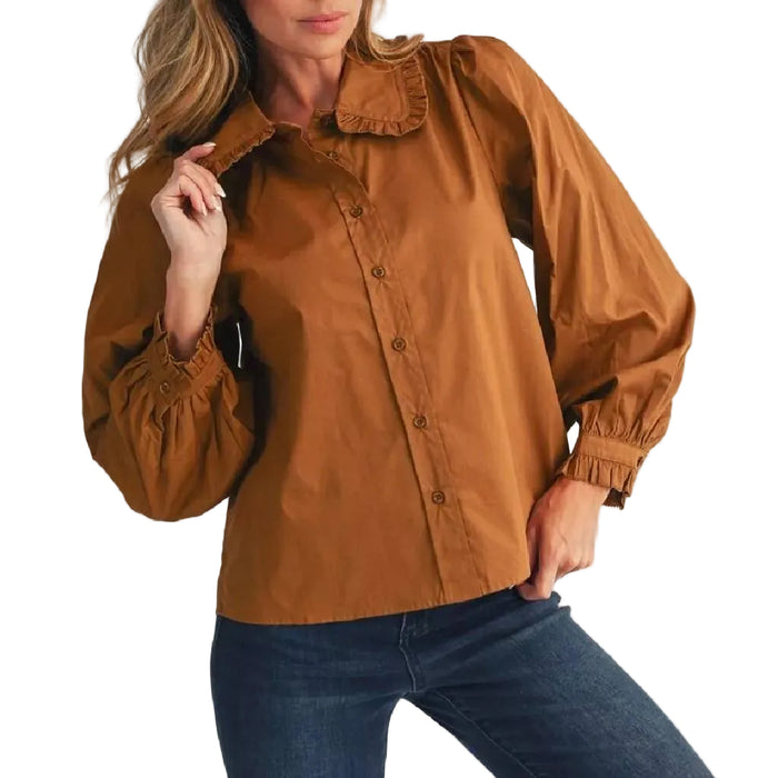 Toffee Ruffle Detail Top WOMEN - Clothing - Tops - Long Sleeved Jodifl
