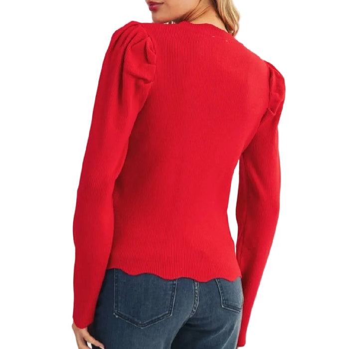 Red Scallop Edge Knit Top WOMEN - Clothing - Tops - Long Sleeved Jodifl