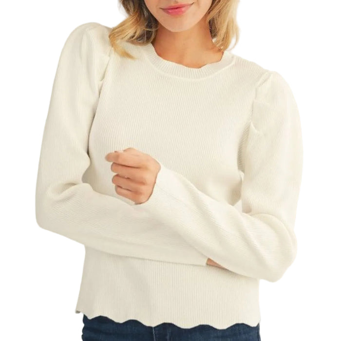 Off White Scallop Edge Knit Top