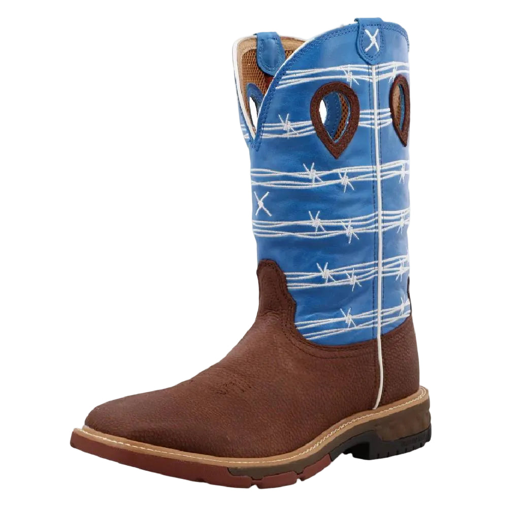 Twisted X Men's 12" Square Toe Burgundy/Sky Blue Western Work Boot MEN - Footwear - Work Boots Twisted X