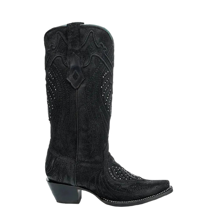 Corral Women's Black Snip Toe Overlay Embroidery Stud Boots