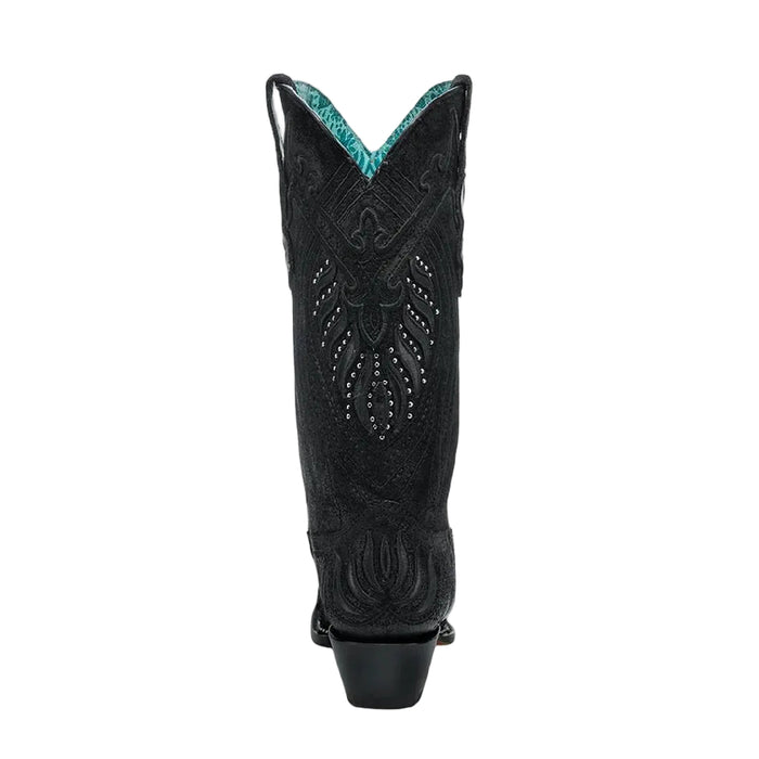 Corral Women's Black Snip Toe Overlay Embroidery Stud Boots