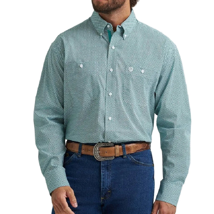 Wrangler Men's George Strait Geo Teal Button Down Shirt MEN - Clothing - Shirts - Long Sleeve Wrangler
