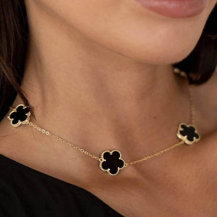 Adeline Multi Clover Black Onyx Necklace