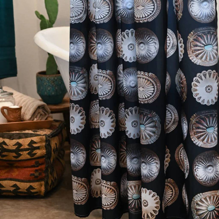 Fringe Scarves Black Big Concho Shower Curtain