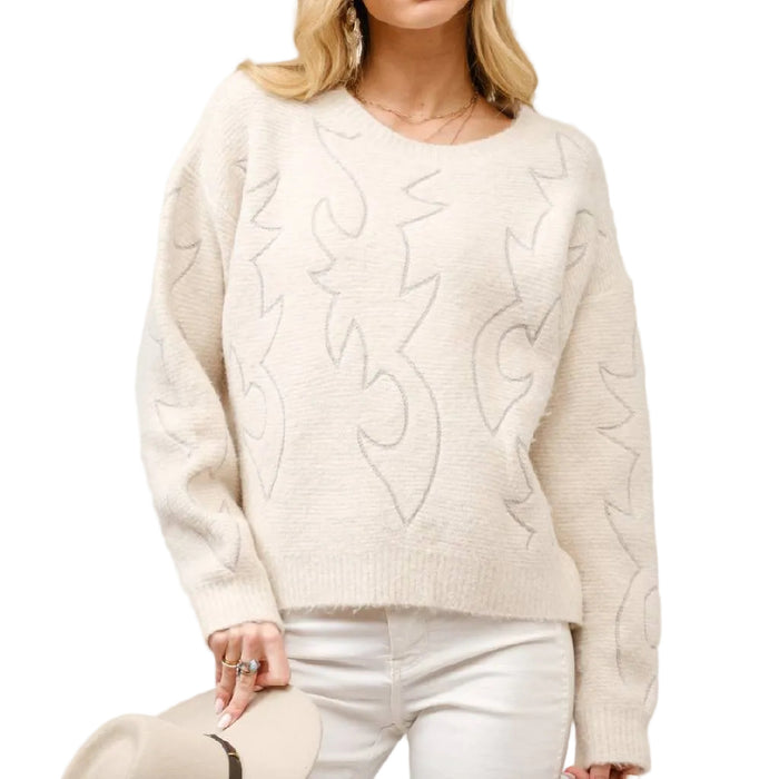 Western Boot Stitch Crew Neck Sweater WOMEN - Clothing - Sweaters & Cardigans Blue B