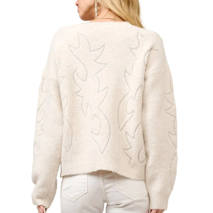 Western Boot Stitch Crew Neck Sweater WOMEN - Clothing - Sweaters & Cardigans Blue B