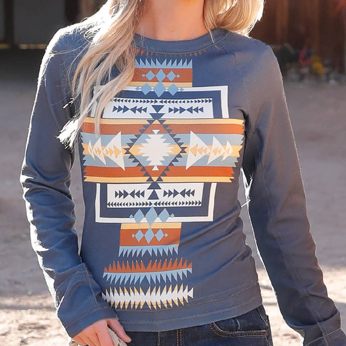 Cruel Denim Women's Southwest Blue Thermal Raglan Top WOMEN - Clothing - Tops - Long Sleeved Cruel Denim