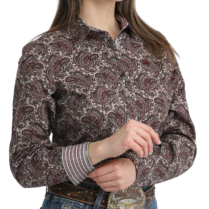 Cinch Women's Paisley Burgundy Button Down Shirt WOMEN - Clothing - Tops - Long Sleeved Cinch