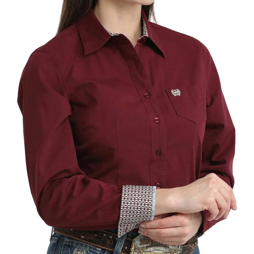 Cinch Women's Stripe Burgundy Button Down Shirt WOMEN - Clothing - Tops - Long Sleeved Cinch