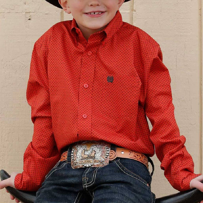 Cinch Boy's Red Geo Print Button Down Shirt KIDS - Boys - Clothing - Shirts - Long Sleeve Shirts Cinch