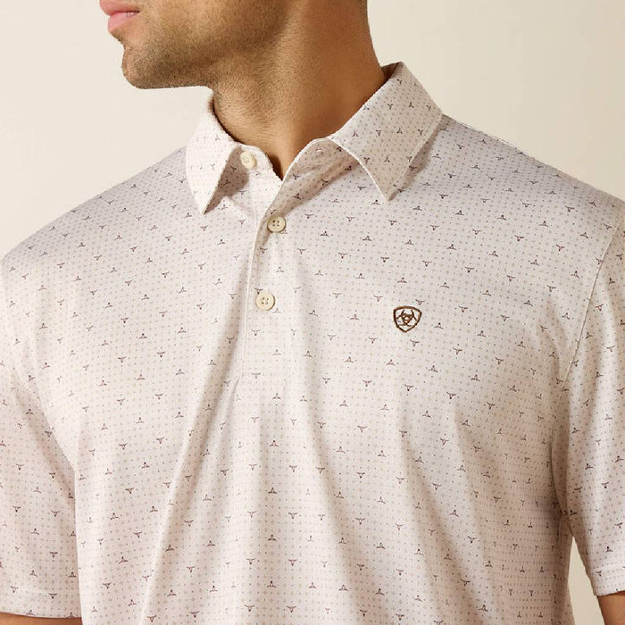 Ariat Men's All Over Moonbeam Steer Print Polo Shirt MEN - Clothing - Shirts - Short Sleeve Ariat Clothing