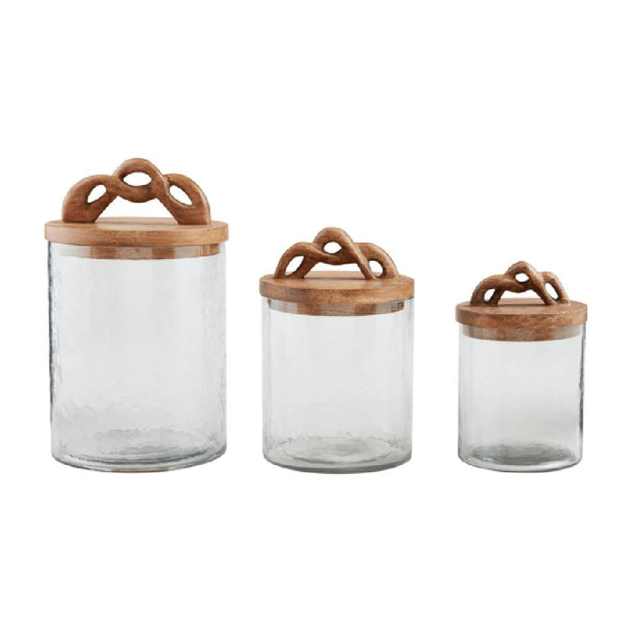 Mud Pie 3pc Twist Wood Handle Glass Cansiters - FINAL SALE HOME & GIFTS - Tabletop + Kitchen - Kitchen Decor Mud Pie