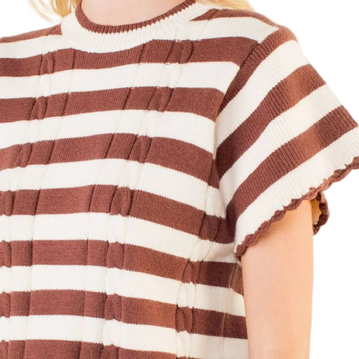 Brown Striped Knit Top WOMEN - Clothing - Tops - Short Sleeved THML Clothing