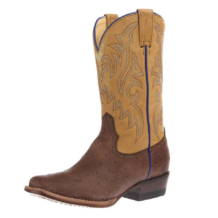 Roper Youth Cutter Toe Waxy Brown Embossed Ostrich Western Boot KIDS - Footwear - Boots Roper Apparel & Footwear