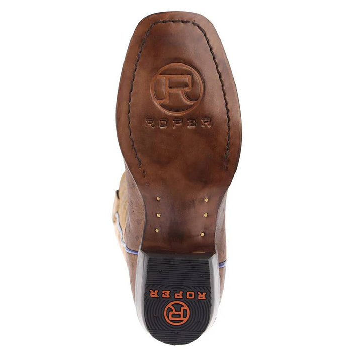 Roper Youth Cutter Toe Waxy Brown Embossed Ostrich Western Boot KIDS - Footwear - Boots Roper Apparel & Footwear