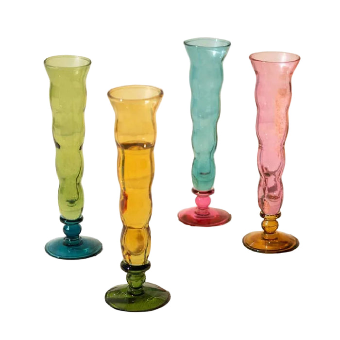 Multicolor Wavy Trumpet Champagne Glasses - Set of 4 HOME & GIFTS - Tabletop + Kitchen - Drinkware + Glassware Kalalou