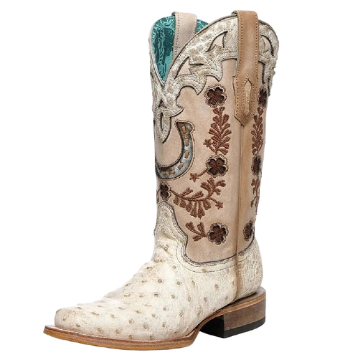 Corral Women's Square Toe Floral Horse Shoe Embroidered Cowhide Western Boot WOMEN - Footwear - Boots - Exotic Boots Corral Boots
