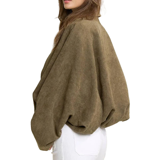Olive Suede Bomber Jacket WOMEN - Clothing - Outerwear - Jackets AND THE WHY