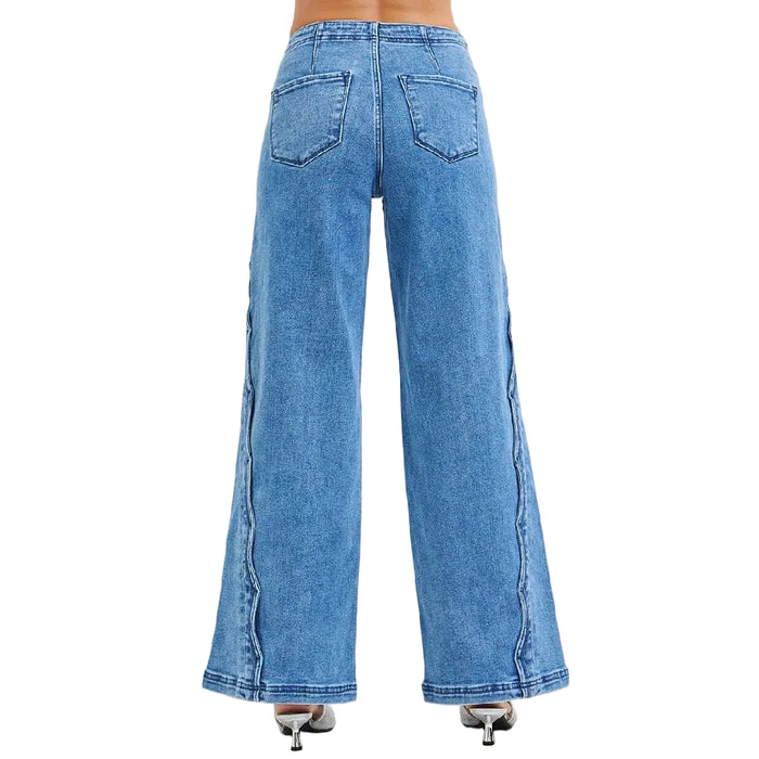 Risen High Rise Wide Leg Scalloped Edge Detail Jean