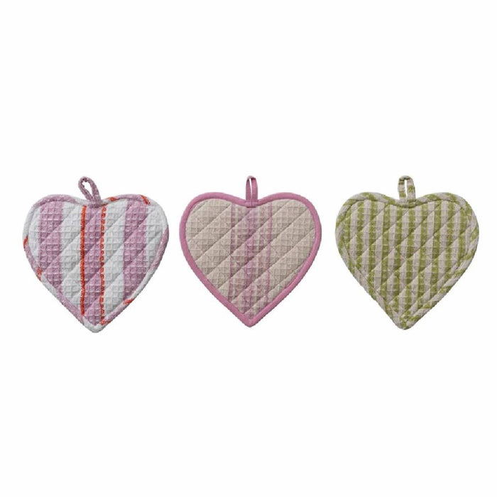 Cotton Quilted Heart Shaped Pot Holders - FINAL SALE HOME & GIFTS - Tabletop + Kitchen - Kitchen Accessories Creative Co-Op