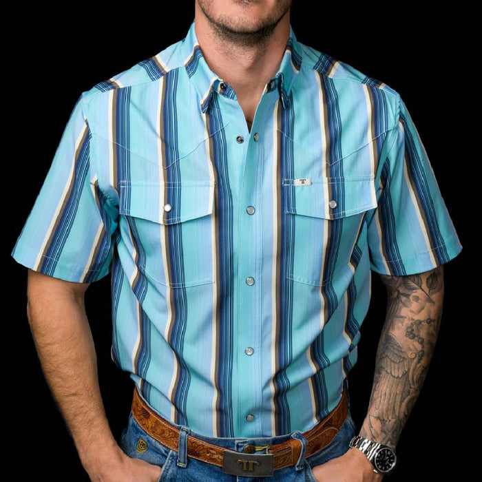 Ferrell Brand Tristan Blue Pearl Snap Shirt